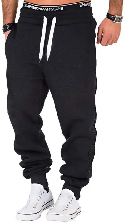Men Fashion Casual Solid Color Drawstring Jogger Pants Thickened Straight Tube