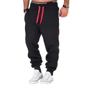 Men Fashion Casual Solid Color Drawstring Jogger Pants Thickened Straight Tube