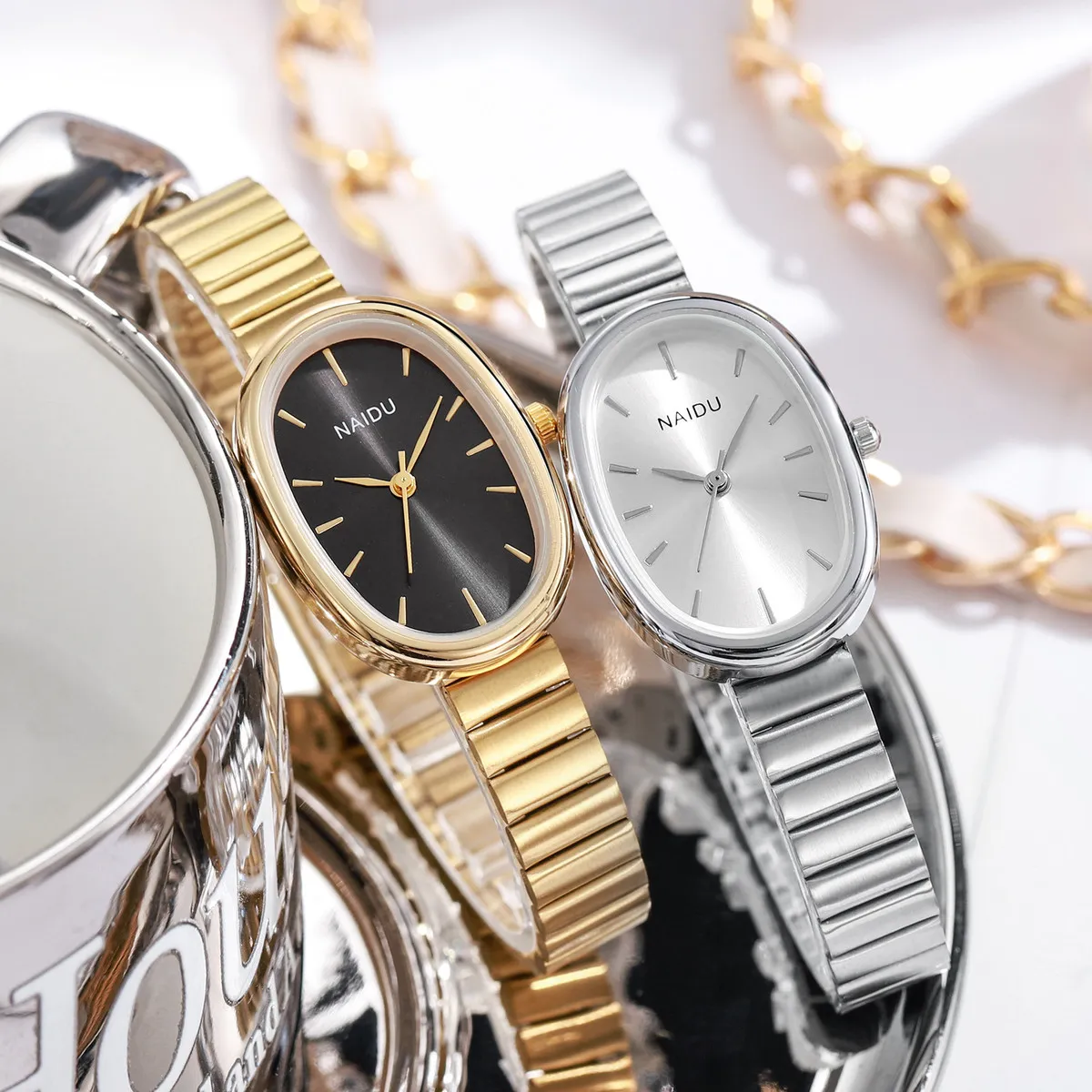 Fashion Women Steel Band Oval Bracelet Quartz Watch