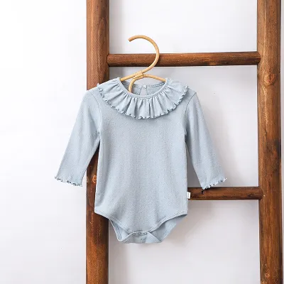 Kids Baby Girl Fashion Solid Color Ledge Collar Long-Sleeve Cotton Rompers