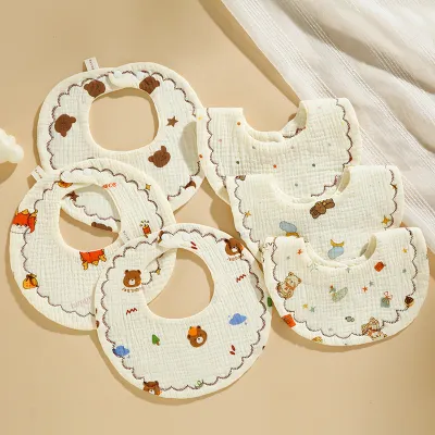 Kids Baby Fashion Cartoon Cute Cotton Printed Bib Neutral Toddler Feeding