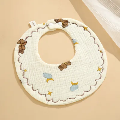Kids Baby Fashion Cartoon Cute Cotton Printed Bib Neutral Toddler Feeding