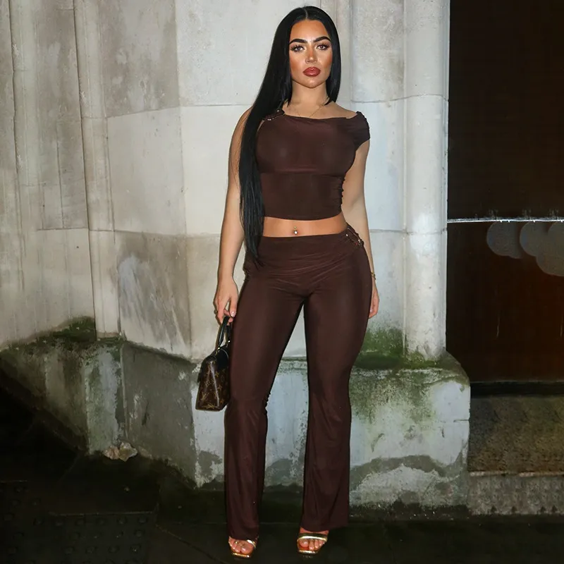 Women Fashion Sleeveless Cropped Top And Pants Two-Piece Set