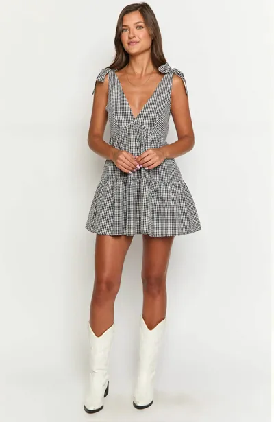 Women Fashion Sexy Plaid Printed V-Neck Lace-Up Loose Dress