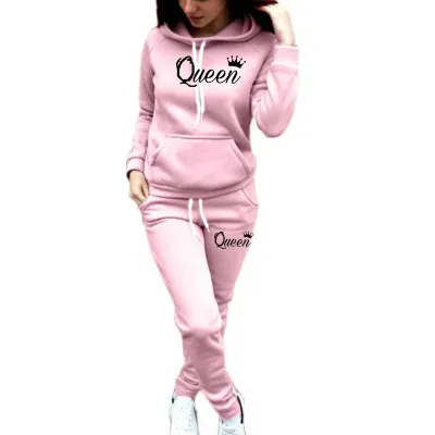 Women Casual Athleisure Autumn Winter Sports Hoodie Pants Two-Piece Set