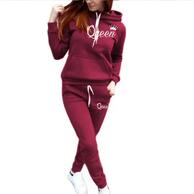 Women Casual Athleisure Autumn Winter Sports Hoodie Pants Two-Piece Set