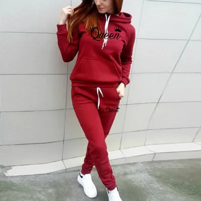 Women Casual Athleisure Autumn Winter Sports Hoodie Pants Two-Piece Set