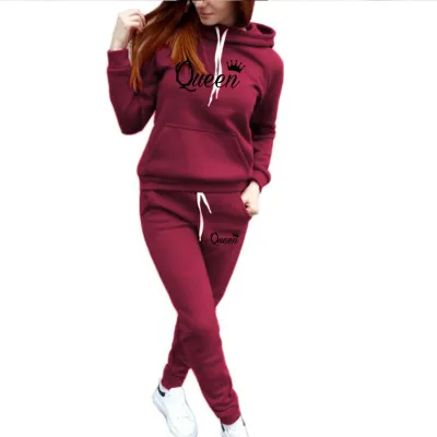 Women Casual Athleisure Autumn Winter Sports Hoodie Pants Two-Piece Set