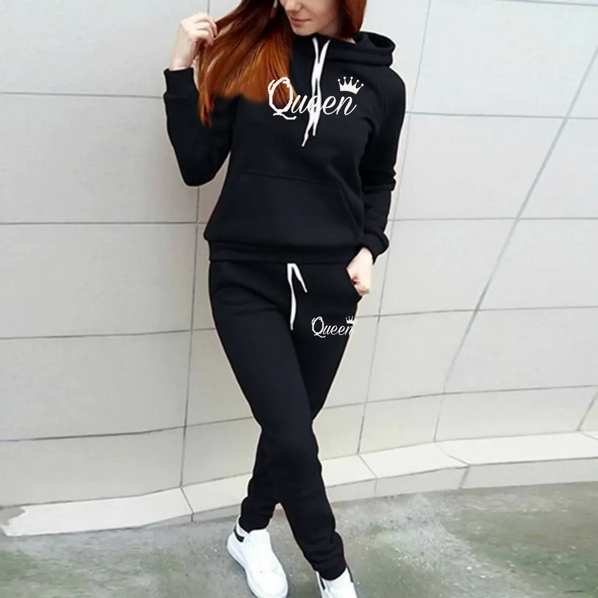 Women Casual Athleisure Autumn Winter Sports Hoodie Pants Two-Piece Set