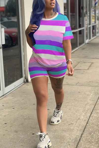 Plus Size Summer Women Cozy Casual Sports T-Shirt Shorts Two-Piece Set