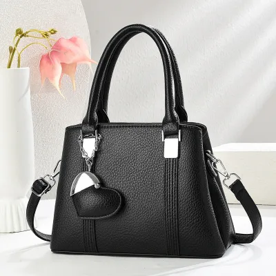 Women Fashion Casual Solid Love Pendant Handbag Tote PU Soft