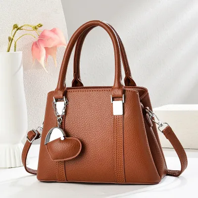 Women Fashion Casual Solid Love Pendant Handbag Tote PU Soft