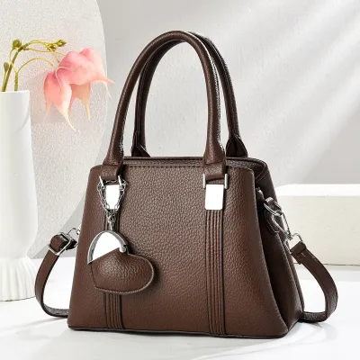 Women Fashion Casual Solid Love Pendant Handbag Tote PU Soft