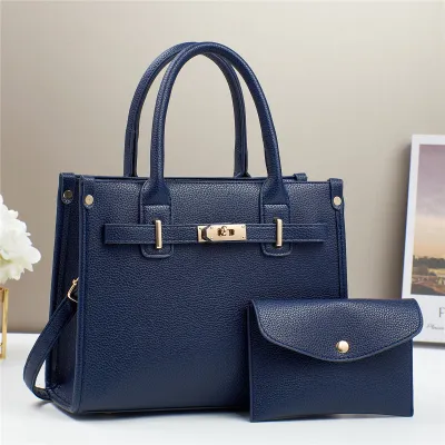 Women Fashion Casual Solid Large Capacity PU Handbag Two-Piece Bag Set