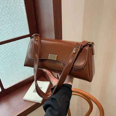 Women Vintage PU Solid Color Rectangular Underarm Shoulder Bag