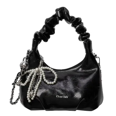 Women Fashion Solid Color Soft Leather Chain Shoulder Cloud Pack Bag