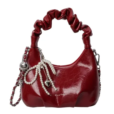 Women Fashion Solid Color Soft Leather Chain Shoulder Cloud Pack Bag