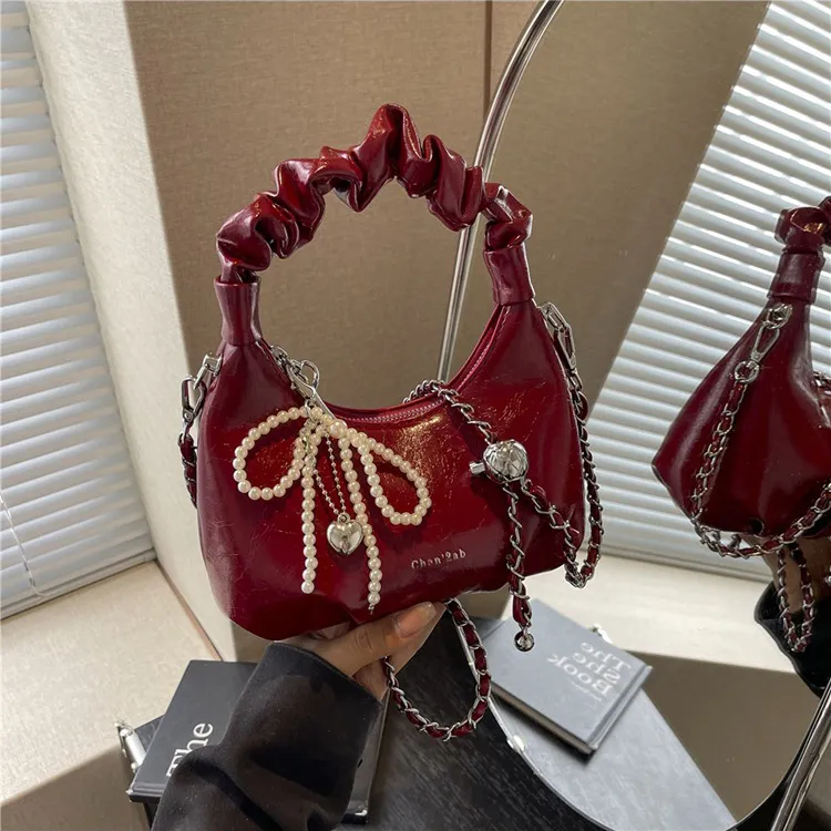 Women Fashion Solid Color Soft Leather Chain Shoulder Cloud Pack Bag