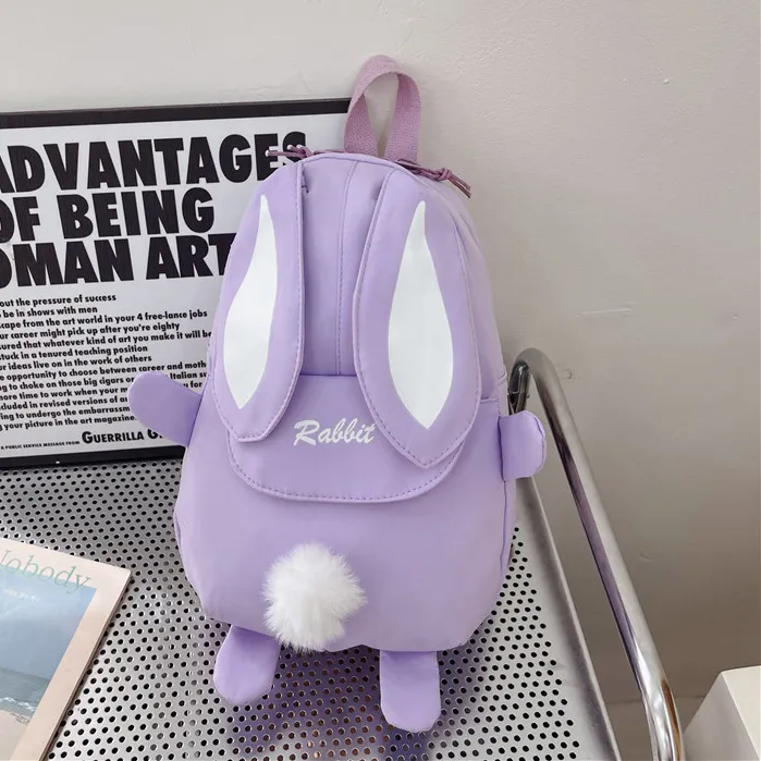 Kids Girls Fashion Cartoon Cute Rabbit Backpack Nylon Solid Color