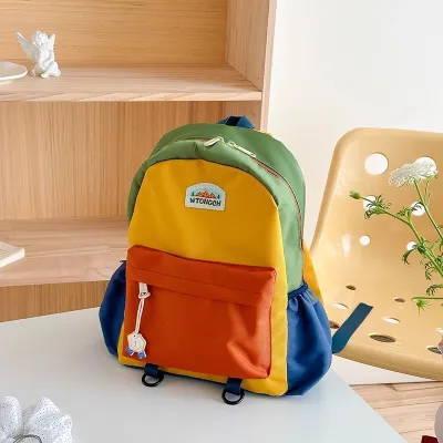 Kids Boys and Girls Casual Color-Block Nylon Backpack with Curved Shoulder Strap