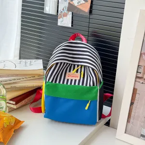 Kids Boys And Girls Fashion Casual Contrast Color Outgoing Backpack Nylon Stripe