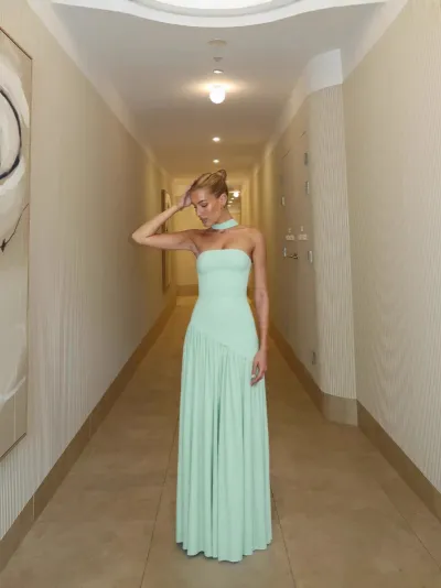 Women Elegant Sexy Solid Color Tube Top Long Strap Split Backless Maxi Dress