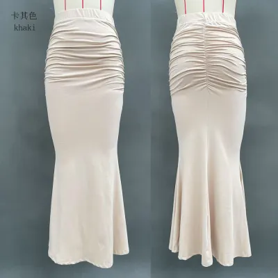 Women Fashion Sexy Autumn And Winter Solid Color High Waist Elastic Pleated Fishtail Skirt