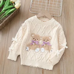 Kids Girls Cartoon Print Thickened Long-Sleeve Sweater Autumn Winter Casual Crewneck