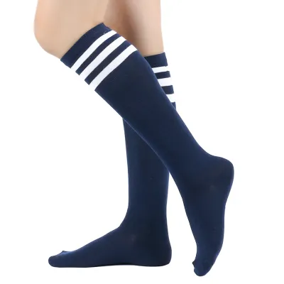 Women Fashion Three Bar Striped Mid-Tube Calf Socks