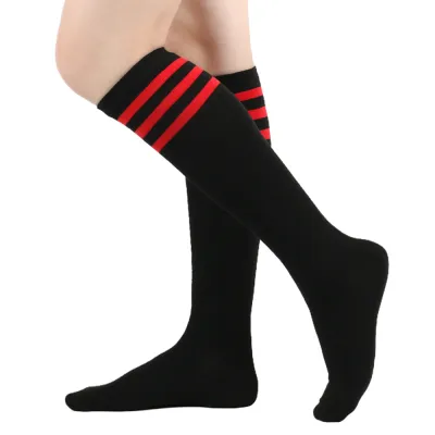 Women Fashion Three Bar Striped Mid-Tube Calf Socks