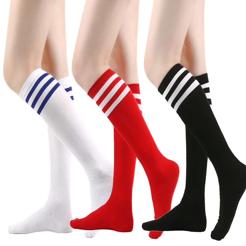 Women Fashion Three Bar Striped Mid-Tube Calf Socks