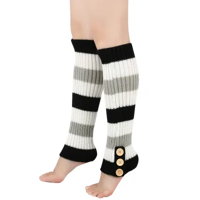 Women Fashion Autumn Winter Warm Knitted Button Leg Cover Socks