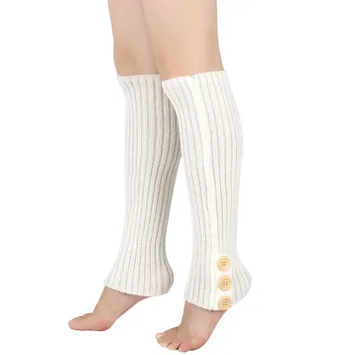 Women Fashion Autumn Winter Warm Knitted Button Leg Cover Socks