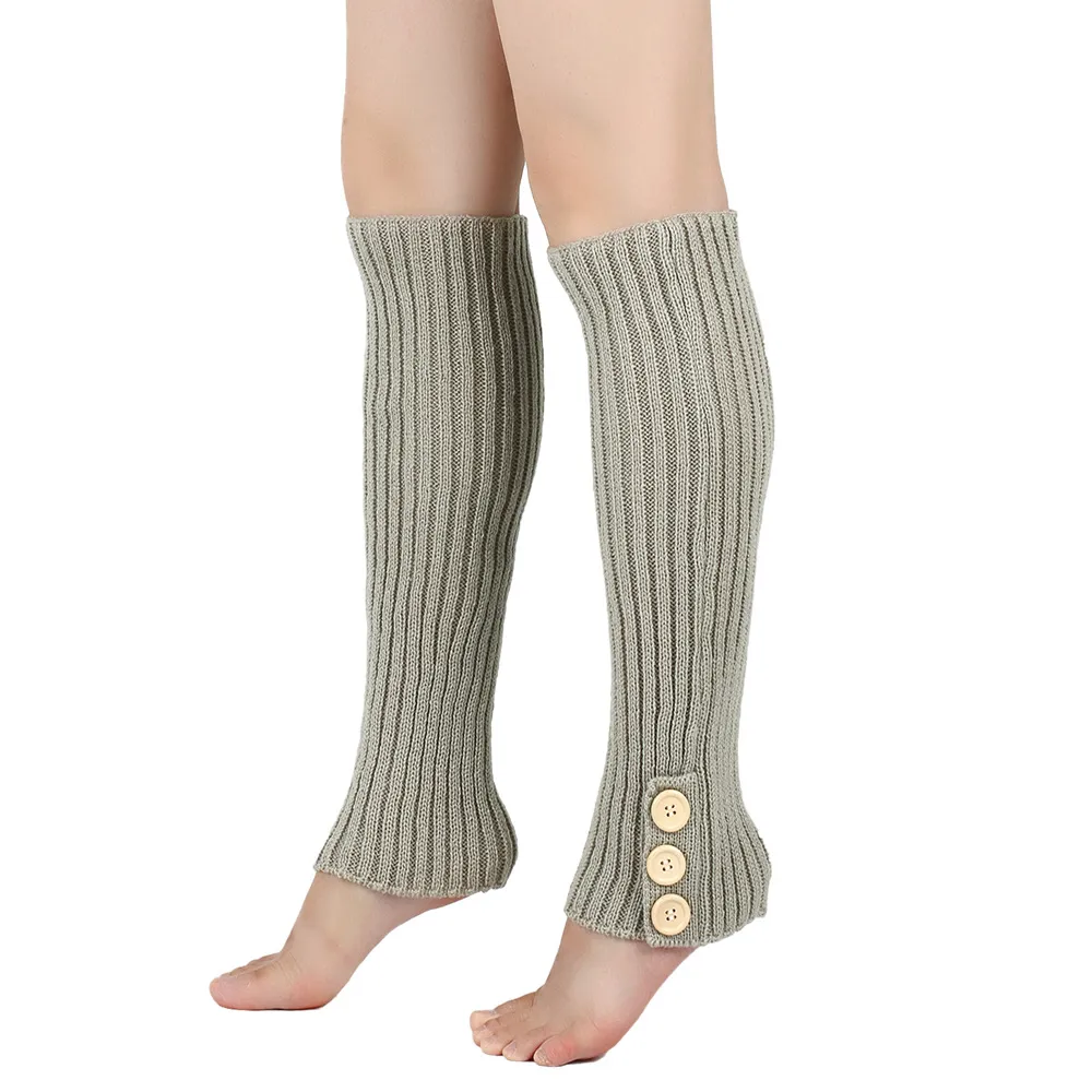 Women Fashion Autumn Winter Warm Knitted Button Leg Cover Socks