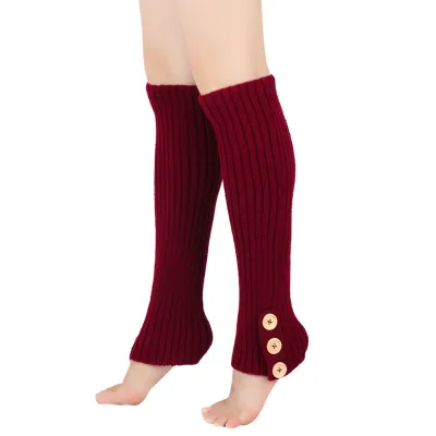 Women Fashion Autumn Winter Warm Knitted Button Leg Cover Socks