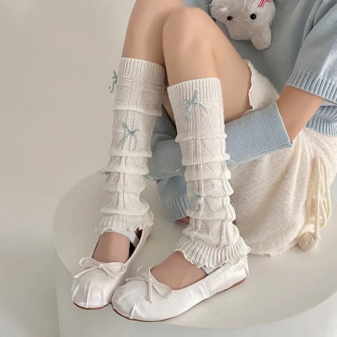Women Elegant Autumn Winter Bowknot Leg Cover Socks