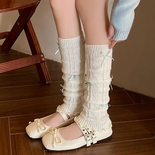 Women Fashion Autumn Winter Bowknot Knitted Leg Socks