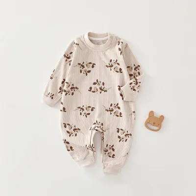 Kids Baby Boys Girls Floral Cotton Long Sleeve Bodysuit Unisex Pullover