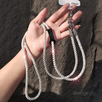Women Fashion Crossbody Rhinestone Mobile Phone Lanyard Strap Geometric Pendant