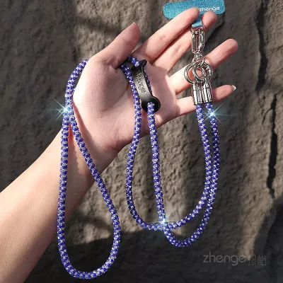 Women Fashion Crossbody Rhinestone Mobile Phone Lanyard Strap Geometric Pendant