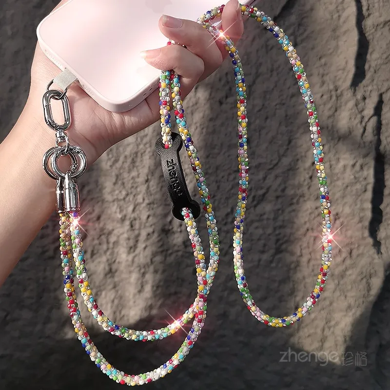 Women Fashion Crossbody Rhinestone Mobile Phone Lanyard Strap Geometric Pendant