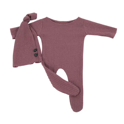 Newborn Solid Color Long Tail Cap Knitwear Long Sleeve Bodysuit