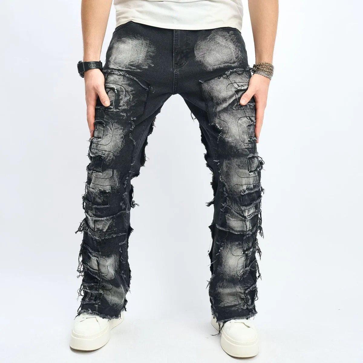 Men Fashion Casual Straight Ripped Hip-Hop Denim Jeans