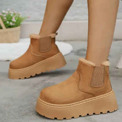 Women Fashion Solid Color Fleece-Lined Thick-Soled Snow Boots