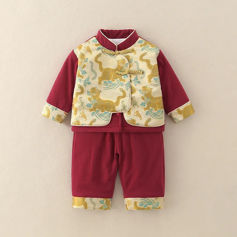 Kids Winter Velvet Thickened Warm Chinese Style Two-Piece Set