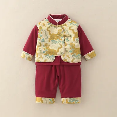 Kids Winter Velvet Thickened Warm Chinese Style Two-Piece Set