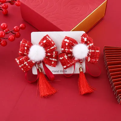 Children Retro New Year Tassel Chinese Style Fabric Bow Hair Accessories