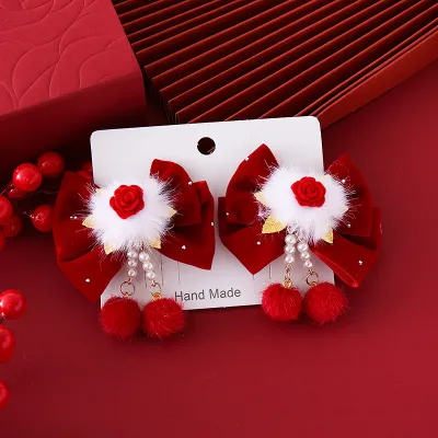 Children Retro New Year Tassel Chinese Style Fabric Bow Hair Accessories