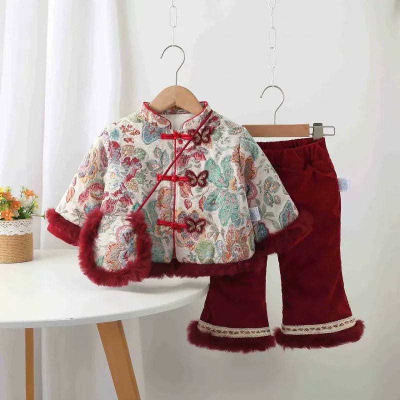 Kids Girls Retro Plush Chinese Style Sets