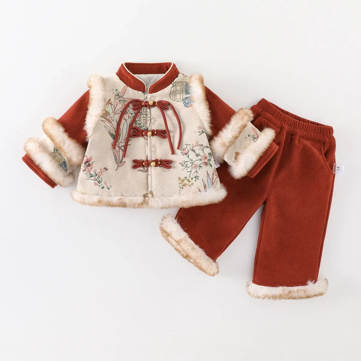 Winter Kids Girl Plush Chinese Style Two-Piece Set